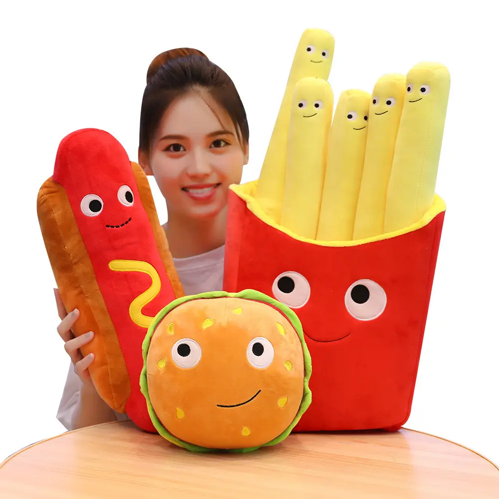 Creative Tiktok sells the same popular online food hamburger French fries pillow eating doll plush toy doll