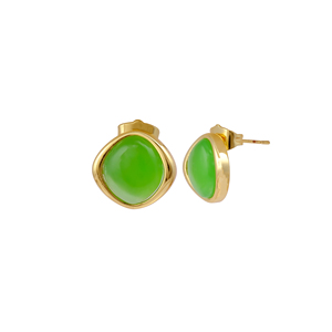 Prehnite Chalcedony Anti-Tarnish Brass Cabochon Handmade Gold-Plated Gemstone <b>Stud</b> <b>Earrings</b> for Women Trendy Jewelry - Product Image 1