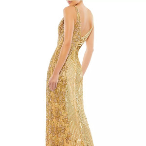 ชุดราตรีงานพรอมเปิดหลังลูกปัดชุดราตรีหรูหราสง่างามสำหรับผู้หญิงชุดราตรีลูกไม้แขนกุดสำหรับงานพรอม - Product Image 1