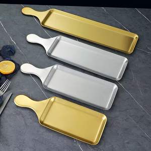 Plateaux de cuisine en acier inoxydable avec poignée, vaisselle occidentale, design moderne, personnalisable pour mariages et restaurants, assiette à collation - Product Image 2