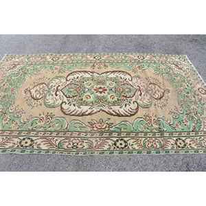 พรมวินเทจขนาด 5.3x9.2 ฟุต พรมตุรกีขนาดใหญ่ พรมลายดอกไม้สีเขียว - Product Image 2