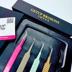 แหนบต่อขนตาคุณภาพสูง GETUP BROSONS IMPEX 45 องศา ปลายเรียบ สแตนเลสสตีล หลายสี ด้ามจับเพชร - Product Image 4
