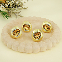 Anting-anting berlian imitasi berlapis emas 14K anti-korosi, cantik, unik, batu cokelat besar, modis untuk wanita