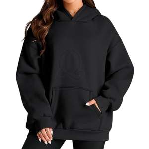 Custom Black Oversized <b>Hoodie</b> Women Drop Shoulder Heavy Cotton Fleece Pullover Streetwear Sweatshirt Manufacturer - Product Image 5