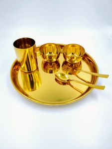 Royal Finish Stainless Steel Thali <b>Set</b> PVD Coated in Opulent Gold for Premium Dining - Product Image 2