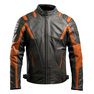 Top Notch Black Orange Genuine Sheepskin Leather Classy Motorbike Jackets With CE Armors Lightweight Motorcycle Jacket For Men - Product Image 1