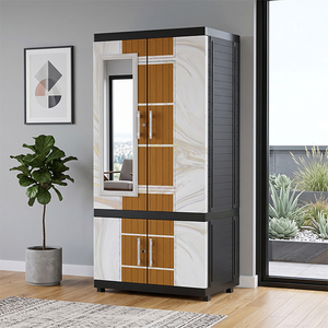 Naiba Plastic Cabinet/<b>Wardrobe</b>/Cupboard <b>with</b> Beige Silver Hinged Flat Panel Doors Equipped <b>with</b> <b>Mirror</b>, Lock, Shelves, and Hange - Product Image 1