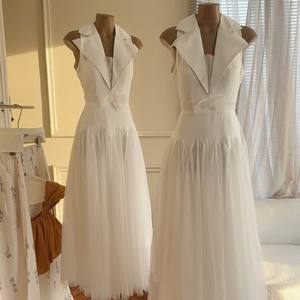 High Quality White Mesh Long Vest Dress Sleeveless V Neck Elegant Women Dress OEM - Product Image 4