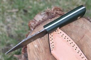 Couteau de chasse en plein air de camping à lame fixe en acier damas fait à la main manche en palissandre couverture en cuir Support OEM nouveau Design - Product Image 3