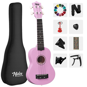Ukelele Soprano Morado Midex UKX-901PU de 21 Pulgadas, Set de Ukelele para Principiantes con Funda, Correa, Método de Aprendizaje, Púa y Colgador de Pared - Product Image 1