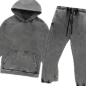 <b>Grey</b> Acid Washed Hoodie Tracksuit <b>Men</b> Fleece Pullover <b>Sweatshirt</b> Jogger Pants Set Casual Streetwear Winter Sports Outfit - Product Image 2