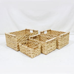 Juego de Cestas de Almacenamiento de Jacinto de Agua Ecológicas Modernas Comehome, Organizador Tejido con Asas de Madera - Product Image 4