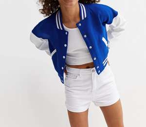 Veste universitaire courte à manches longues pour femmes veste Letterman de style baseball à épaules tombantes - Product Image 3