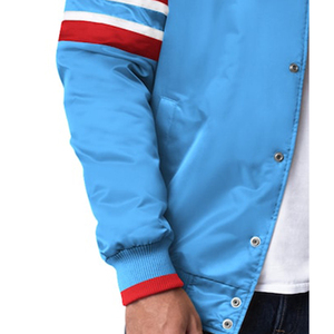 แจ็กเก็ตผ้าซาตินดีไซน์แบบสีน้ำเงินและแดงแจ็กเก็ตมีสีและโลโก้แบบกำหนดเอง - Product Image 3