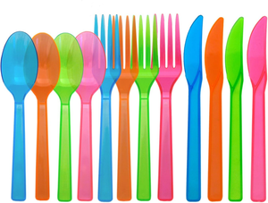 Paquete Combinado de Cubiertos Desechables de Plástico Biodegradable, Ecológico, Libre de BPA y Apto para Alimentos, con Diseños Brillantes de Neón para Fiestas - Product Image 4