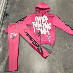 100% Cotton Custom Logo Heavyweight Sweatpants Sets Screen Print Cropped Sweatshirt and Hoodie Tracksuit <b>Sweat</b> suit - Product Image 6