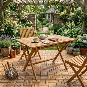 Outdoor Solid Teak Wood <b>Folding</b> <b>Dining</b> <b>Table</b> Rectangular Slatted Top Cross X Leg Patio Garden Setup Art Design Decor <b>Table</b> - Product Image 2