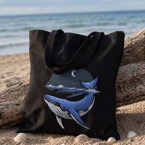 Blue Whale Ocean Theme Tote <b>Bag</b> Durable Lightweight Canvas Heat Transfer Animal Letters <b>Medium</b> for Daily Use Advertising - Product Image 1