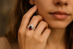 Anillo de granate en forma de lágrima hecho a mano de alta demanda Anillo de declaración elegante para amor o vitalidad Disponible para suministro mundial - Product Image 6