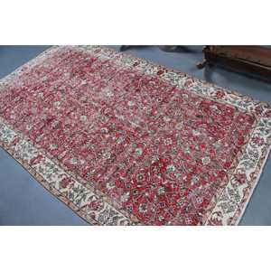 Tapis turc vintage 4,9x8,3 pi (149x253 cm), tapis à motifs floraux rouges - Product Image 4