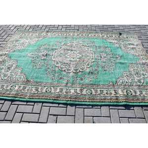 Tapis turc Vintage classique 5.9x9.2 pieds vert Beige Patchwork Design écologique laine Latex pile moyenne tissage plat salon - Product Image 3