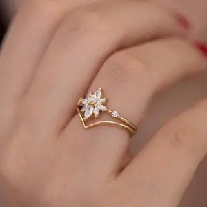 Women 925 sterling 18k Gold Plated silver fancy wedding birthday anniversary Partywear diamond ring Diamond jewelry exports