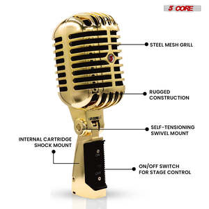 Micrófono Vintage de 5 Núcleos, Micrófono Dinámico Clásico Profesional XLR de Estudio, Estilo Retro, Dorado - Product Image 6