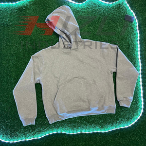 Sudadera con capucha gris de gran tamaño para hombre Sudadera de lana de algodón de mezcla pesada transpirable con diseño de bolsillo con cordón bordado para invierno - Product Image 2