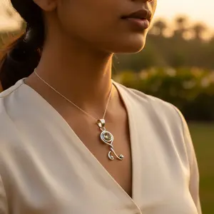 Pendentif géométrique en or 14 carats plaqué rhodium pour femmes, argent sterling 925 avec perle d'eau douce, turquoise, citrine, bijoux en pierres précieuses - Product Image 1