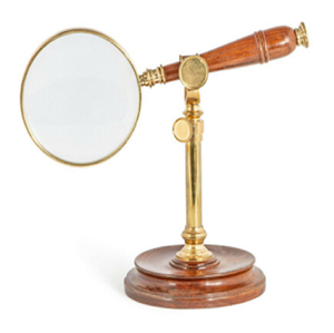 Lupa de escritorio vintage con un brazo de tijera extensible negro en un soporte de base de madera escalonado redondo a precios mayoristas - Product Image 2