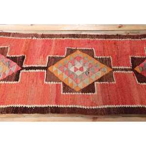 2.6x8.3 ft Turkish Rug, Vintage <b>Runner</b> Rug, <b>Red</b> Brown Solid Rug - Product Image 3