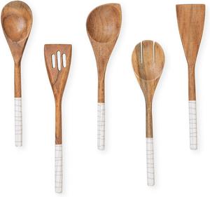Set of 5 American style Acacia <b>wood</b> Kitchen utensils for serving <b>salad</b> cutlery spoon and fork <b>salad</b> <b>server</b> - Product Image 2
