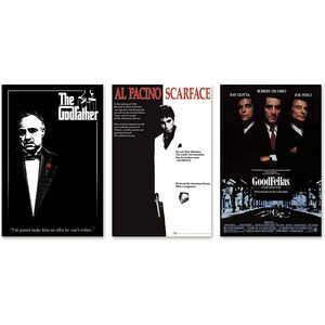 Juego de 3 Pósters de Películas de Gánsteres Modernos en Lienzo con 'El Padrino', 'Scarface' y 'GoodFellas', con Marco Negro - Product Image 5