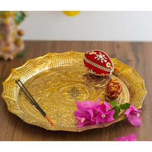 Plato de Pooja de Latón Puro de 33 cm con Diseño de Swastika, Estilo Tradicional para las Festividades de Diwali - Product Image 2