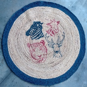 Tapis rond en jute tressé avec imprimé animal, style bohème, fait main pour le salon, décoration de la maison - Product Image 1