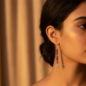 Boucles d'oreilles pendantes en argent 925 avec améthyste, pour un usage quotidien - Product Image 1