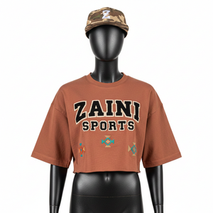T-shirt court en jersey de coton de haute qualité pour femmes, 200 GSM, toucher doux, avec broderie en chenille personnalisée, chemise pour femmes - Product Image 1