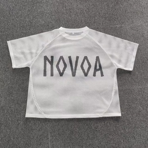 Camiseta deportiva atlética de manga corta con cuello redondo para hombre, transpirable, número, letra, punto, 100%, poliéster, 220g, ropa de calle de fútbol americano - Product Image 2