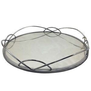 Luxurious handcrafted metal and <b>mirror</b> glass <b>tray</b> with stylish silver finished for premium home styling - Product Image 3