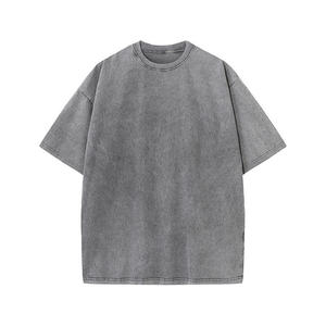 T-shirt rétro à épaules dénudées en coton 230g pour hommes et femmes à manches courtes délavé haut ample vêtements d'extérieur avec motif solide - Product Image 4