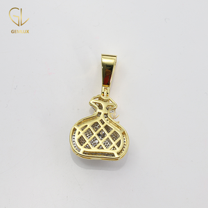 D VVS Rond Brillant Coupe Entièrement Glacé Moissanite Diamant Véritable Sac D'argent De Luxe Dollar Signe Charme Pendentif Homme - Product Image 4