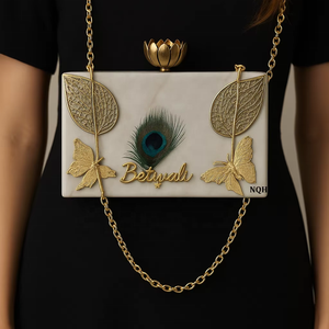 Pochette de soirée de luxe faite à la main en bois et résine, durable et écologique, avec incrustation géométrique, sac à bandoulière avec chaîne, logo personnalisé - Product Image 6