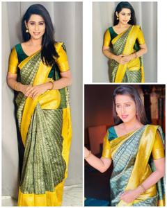 High Quality Heavy Jacquard Silk <b>Sarees</b> <b>Golden</b> Big Jacquard Weaving Border for Indian Pakistani Party Wear for Winter Summer - Product Image 5