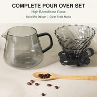 Set Pembuat Kopi Tuang (Pour Over) Kaca Borosilikat 600ml Grosir dengan Dripper Kaca Spiral dan Server untuk Kafe Rumah OEM