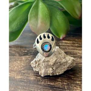 Navajo Handcrafted <b>Blue</b> <b>Opal</b> Sterling Silver Bear Claw <b>Ring</b> Size 6.25 - Product Image 1