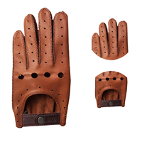 Guantes de Conducción Triton de Cuero, Hechos a Mano, Color Marrón Tostado, Cierre de Broche Cobrax, Perforados, Piel de Cordero Premium, Elásticos, Unisex, para Ciclismo y Actividades al Aire Libre