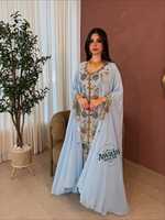 Kaftan de prière islamique pour adultes, grande taille, en Georgette légère, ethnique, à ourlet évasé, col montant, longueur ras du sol, manches longues, perlé, pour le Ramadan