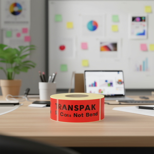 TRANSPAK <b>Red</b> <b>Paper</b> Warning Labels 145x70mm Dimensions Office Adhesive Tape Caution Do Not Bend - Product Image 3
