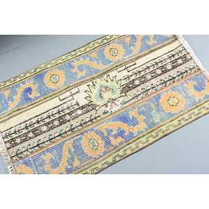 Vintage tradicional azul amarillo 2x3,3 pies Alfombra de lana turca tejido plano diseño de retazos para decoración para sala de estar coche 4m de ancho látex - Product Image 2