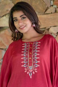 ผู้หญิงปัก Elegance ลําลองคอวียาวสไตล์ Kaftan ชุด - Product Image 5